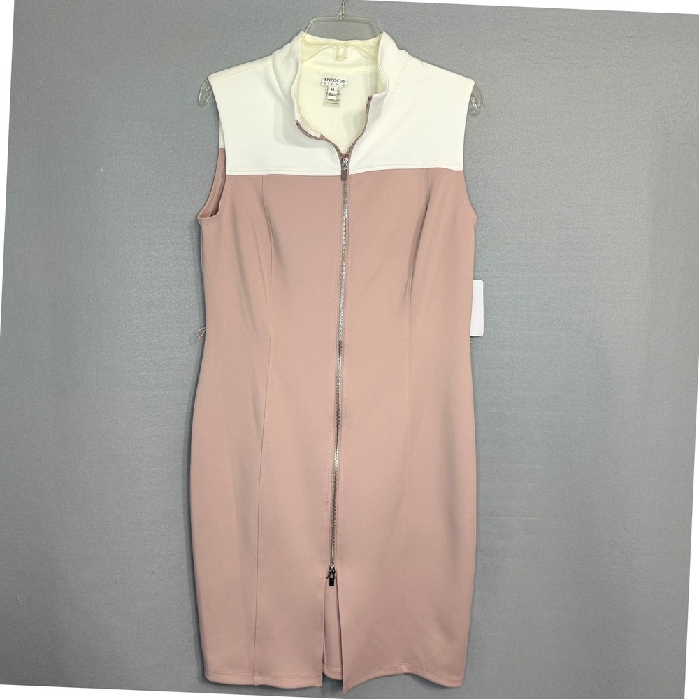 Enfocus Studio Colorblock Zip Front Sheath Dress Womens Size 14 Bodycon Office